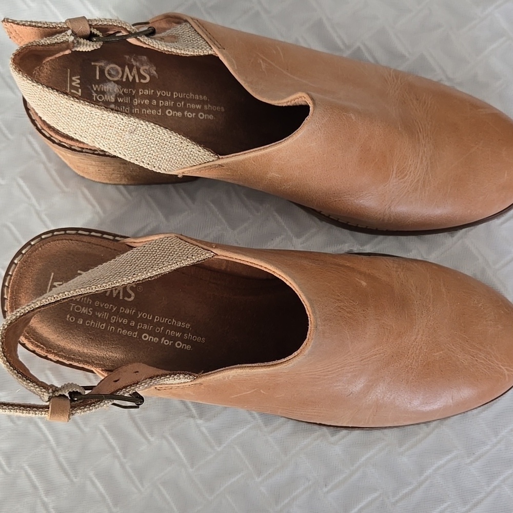 Toms Tan Leather Women's Slingback Mules Size 7 - Picture 2 of 9